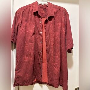 Tommy Bahama Dark Sangria Short Sleeve Button Down Shirt w Leaf 100% Silk Size L